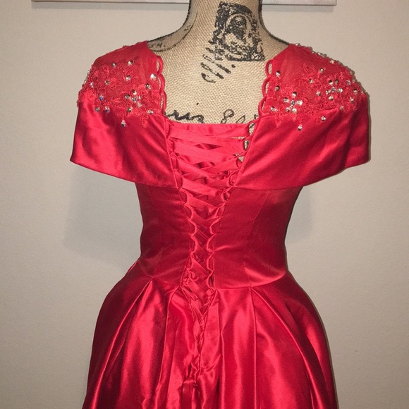 Red Satin Ball Gown - Picture 3 of 6